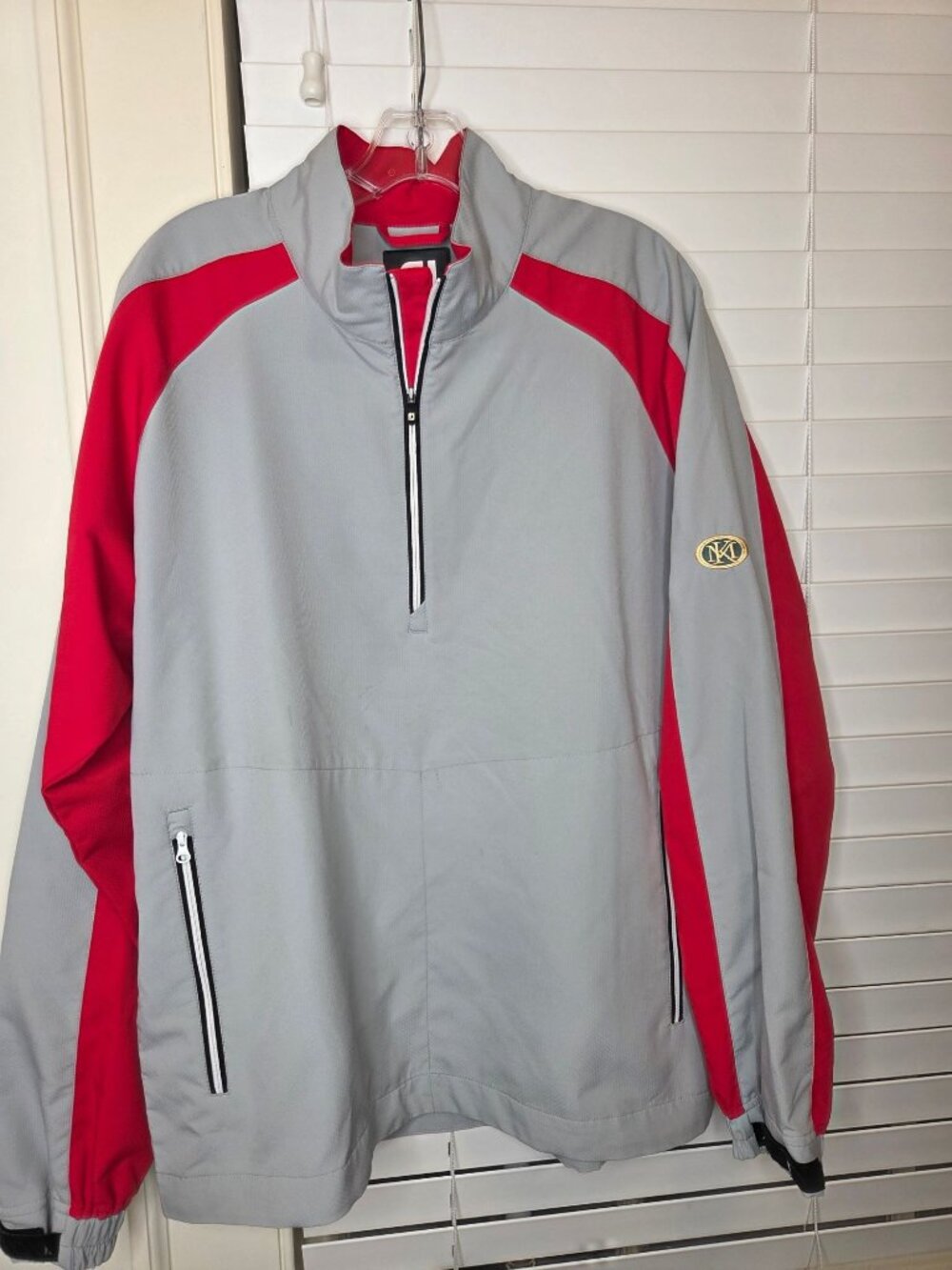 Mens FootJoy Golf Pullover Jacket Red Gray 1/2-Zip M Lightweight Tennis preppy